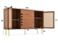 Buffet Bas - 3 Tiroirs & 2 Portes - En Rotin - Marron -Mobilia Boutique buffet 22040907