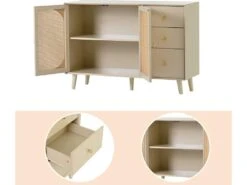 Buffet Avec 2 Portes Et 3 Tiroirs - Rotin - Crème -Mobilia Boutique buffet 22040933