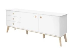 Buffet Carl 2 Portes, 3 Tiroirs Blancs, Chêne.