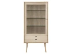 Canes Vitrine Avec 1 Porte Et 2 Tiroirs En Plaqué Chêne Et Chêne Massif, Blanc Délavé. -Mobilia Boutique buffet 22047625