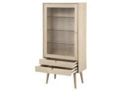 Canes Vitrine Avec 1 Porte Et 2 Tiroirs En Plaqué Chêne Et Chêne Massif, Blanc Délavé. -Mobilia Boutique buffet 22047627