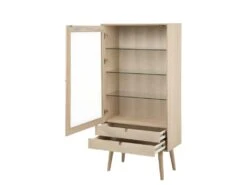 Canes Vitrine Avec 1 Porte Et 2 Tiroirs En Plaqué Chêne Et Chêne Massif, Blanc Délavé. -Mobilia Boutique buffet 22047629