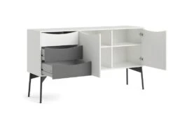 Fur Buffet Avec 2 Portes Et 3 Tiroirs, Blanc Mat / Gris. -Mobilia Boutique buffet 22086291