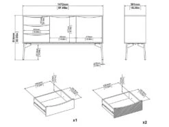 Fur Buffet Avec 2 Portes Et 3 Tiroirs, Blanc Mat / Gris. -Mobilia Boutique buffet 22086297