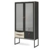 Strive Armoire Vitrine 2 Portes Vitrées, 3 Tiroirs, Noir Mat, Finition Structure Chêne. -Mobilia Boutique buffet 22086847