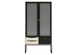 Strive Armoire Vitrine 2 Portes Vitrées, 3 Tiroirs, Noir Mat, Finition Structure Chêne. -Mobilia Boutique buffet 22086851