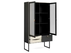 Strive Armoire Vitrine 2 Portes Vitrées, 3 Tiroirs, Noir Mat, Finition Structure Chêne. -Mobilia Boutique buffet 22086853