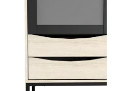 Strive Armoire Vitrine 2 Portes Vitrées, 3 Tiroirs, Noir Mat, Finition Structure Chêne. -Mobilia Boutique buffet 22086863