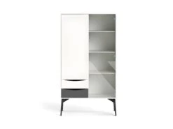 Fur Vitrine Avec 1 Porte, 1 Porte Vitrée Et 2 Tiroirs, Blanc Mat / Gris. -Mobilia Boutique buffet 22087041