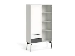 Fur Vitrine Avec 1 Porte, 1 Porte Vitrée Et 2 Tiroirs, Blanc Mat / Gris. -Mobilia Boutique buffet 22087043