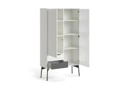 Fur Vitrine Avec 1 Porte, 1 Porte Vitrée Et 2 Tiroirs, Blanc Mat / Gris. -Mobilia Boutique buffet 22087047