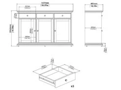 Venedig Buffet 3 Portes Et 3 Tiroirs, Gris Mat. -Mobilia Boutique buffet 22087187