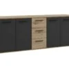 Buffet PILVI - Style Contemporain - Particules Mélaminé -Décor Chene Artisan Et Noir- 4 Portes + 3 Tiroirs - L179,2 X P42 -Mobilia Boutique buffet 22126539