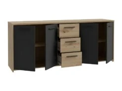 Buffet PILVI - Style Contemporain - Particules Mélaminé -Décor Chene Artisan Et Noir- 4 Portes + 3 Tiroirs - L179,2 X P42 -Mobilia Boutique buffet 22126545