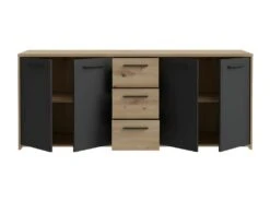 Buffet PILVI - Style Contemporain - Particules Mélaminé -Décor Chene Artisan Et Noir- 4 Portes + 3 Tiroirs - L179,2 X P42 -Mobilia Boutique buffet 22126547