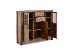 Alana Vitrine Avec 3 Portes Et 2 Tiroirs, En Bois D'acacia Teinté Brun, Livrée Prête à L'emploi. -Mobilia Boutique buffet 22149575