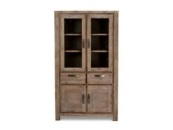 Alana Vitrine Avec 4 Portes Et 2 Tiroirs, En Bois D'acacia Teinté Brun.