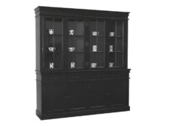 Amaretta Armoire Vitrine 4 Portes, Noir, Vintage Patiné, Largeur 186 Cm, Hauteur 200 Cm.