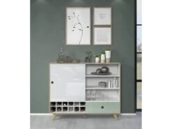 Adelaide Buffet 1 Porte, 2 Tablettes, 1 Tiroir, 1 Casier à Vin Blanc,vert. -Mobilia Boutique buffet 22158807