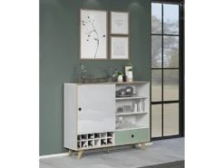 Adelaide Buffet 1 Porte, 2 Tablettes, 1 Tiroir, 1 Casier à Vin Blanc,vert. -Mobilia Boutique buffet 22158809