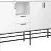 Cris Buffet 3 Portes Et 2 Tiroirs, Blanc Laqué, Structure Métallique, Noir. -Mobilia Boutique buffet 22158811