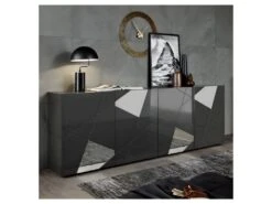 Mobilia Boutique 23 Buffet 4 Portes Laqué Gris Brillant - METRIA