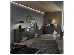 Buffet 4 Portes Laqué Gris Brillant - METRIA -Mobilia Boutique buffet 22208691