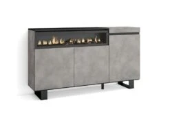Mobilia Boutique 29 Buffet Salon Et Cuisine, 150x87x35cm, 3 Portes, Cheminée électrique, Design Industriel, Ciment