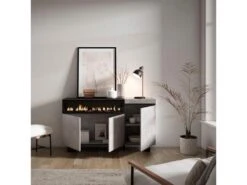 Buffet Salon Et Cuisine, 150x87x35cm, 3 Portes, Cheminée électrique, Design Industriel, Ciment -Mobilia Boutique buffet 22217821