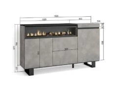 Buffet Salon Et Cuisine, 150x87x35cm, 3 Portes, Cheminée électrique, Design Industriel, Ciment -Mobilia Boutique buffet 22217823