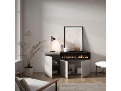 Buffet Salon Et Cuisine, 150x75x35cm, 3 Portes, Cheminée électrique, Ciment -Mobilia Boutique buffet 22218035