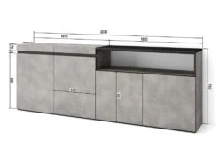 Buffet Salon Et Cuisine, 200x75x35cm, 4 Portes, Meuble Chaussure, Ciment -Mobilia Boutique buffet 22244185