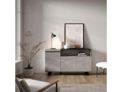 Buffet Salon Et Cuisine, 150x87x35cm, 3 Portes, Design Industriel, Ciment -Mobilia Boutique buffet 22246973