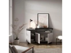 Buffet Salon Et Cuisine, 150x87x35cm, 3 Portes, Design Industriel, Ciment -Mobilia Boutique buffet 22246975