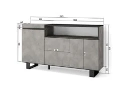 Buffet Salon Et Cuisine, 150x87x35cm, 3 Portes, Design Industriel, Ciment -Mobilia Boutique buffet 22246977