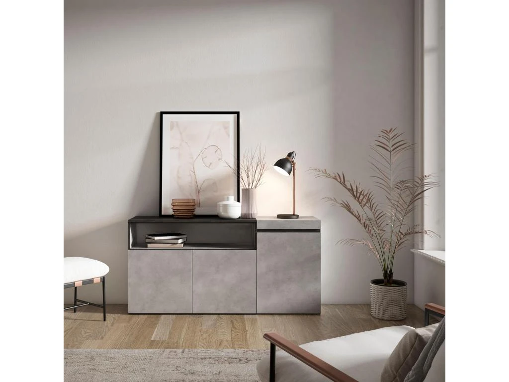 Buffet Salon Et Cuisine, 150x75x35cm, 3 Portes, Meuble Chaussure, Ciment 4 Buffet Salon Et Cuisine, 150x75x35cm, 3 Portes, Meuble Chaussure, Ciment – Image 2