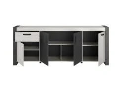 Buffet Enfilade CESAR - Décor Portofino Gris Et Steam Noir - 1 Tiroir Et 4 Portes - L 217,8 X P 49,8 X H 86,7 Cm - -Mobilia Boutique buffet 22432101