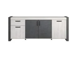 Buffet Enfilade CESAR - Décor Portofino Gris Et Steam Noir - 1 Tiroir Et 4 Portes - L 217,8 X P 49,8 X H 86,7 Cm - -Mobilia Boutique buffet 22432103