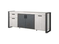 Buffet Enfilade CESAR - Décor Portofino Gris Et Steam Noir - 1 Tiroir Et 4 Portes - L 217,8 X P 49,8 X H 86,7 Cm - -Mobilia Boutique buffet 22432105