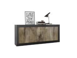 Buffet BASICO - Décor Noir Mat Et Chene Pero - 4 Portes - L 207 X P 43 X H 86 Cm -Mobilia Boutique buffet 22487173