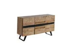 VOLSKA - Buffet 2 Portes 3 Tiroirs En Acacia Massif Et Métal Noir