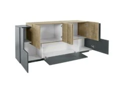 Placard Dbaian, Buffet De Cuisine Avec 5 Portes Et 2 Tiroirs, Buffet De Salon, Buffet De Cuisine, 100% Made In Italy, Cm 220x45h86, Anthracite Et Érable -Mobilia Boutique buffet 22779867