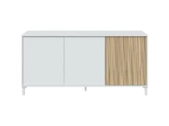 Buffet 3 Portes Battantes Blanc/Bois Clair - YANA - L 154 X L 40 X H 74 Cm -Mobilia Boutique buffet 22782725