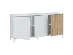 Buffet 3 Portes Battantes Blanc/Bois Clair - YANA - L 154 X L 40 X H 74 Cm -Mobilia Boutique buffet 22782727