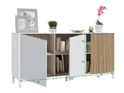 Buffet 3 Portes Battantes Blanc/Bois Clair - YANA - L 154 X L 40 X H 74 Cm -Mobilia Boutique buffet 22782729