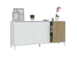 Buffet 3 Portes Battantes Blanc/Bois Clair - YANA - L 154 X L 40 X H 74 Cm -Mobilia Boutique buffet 22782733