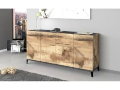 Placard Dlong, Buffet De Cuisine Avec 3 Portes Et 3 Tiroirs, Buffet De Salon, 100% Made In Italy, Cm 160x40h82, Ardoise Et Érable -Mobilia Boutique buffet 22846541