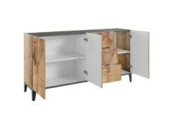 Placard Dlong, Buffet De Cuisine Avec 3 Portes Et 3 Tiroirs, Buffet De Salon, 100% Made In Italy, Cm 160x40h82, Ardoise Et Érable -Mobilia Boutique buffet 22846547