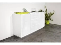 Placard Dmorac, Buffet De Cuisine Avec 2 Portes Et 3 Tiroirs, Buffet De Salon, 100% Made In Italy, Cm 160x41h86, Blanc Brillant -Mobilia Boutique buffet 22846665