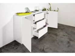 Placard Dmorac, Buffet De Cuisine Avec 2 Portes Et 3 Tiroirs, Buffet De Salon, 100% Made In Italy, Cm 160x41h86, Blanc Brillant -Mobilia Boutique buffet 22846667